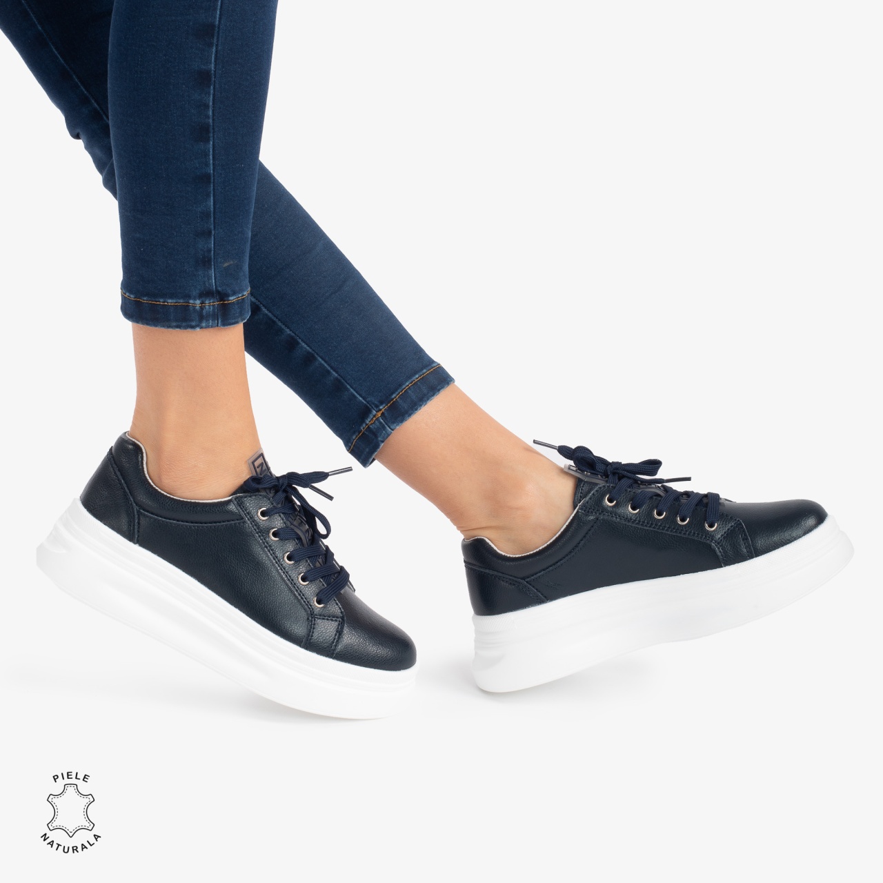 Pantofii casual piele naturala CRL0763 NAVY