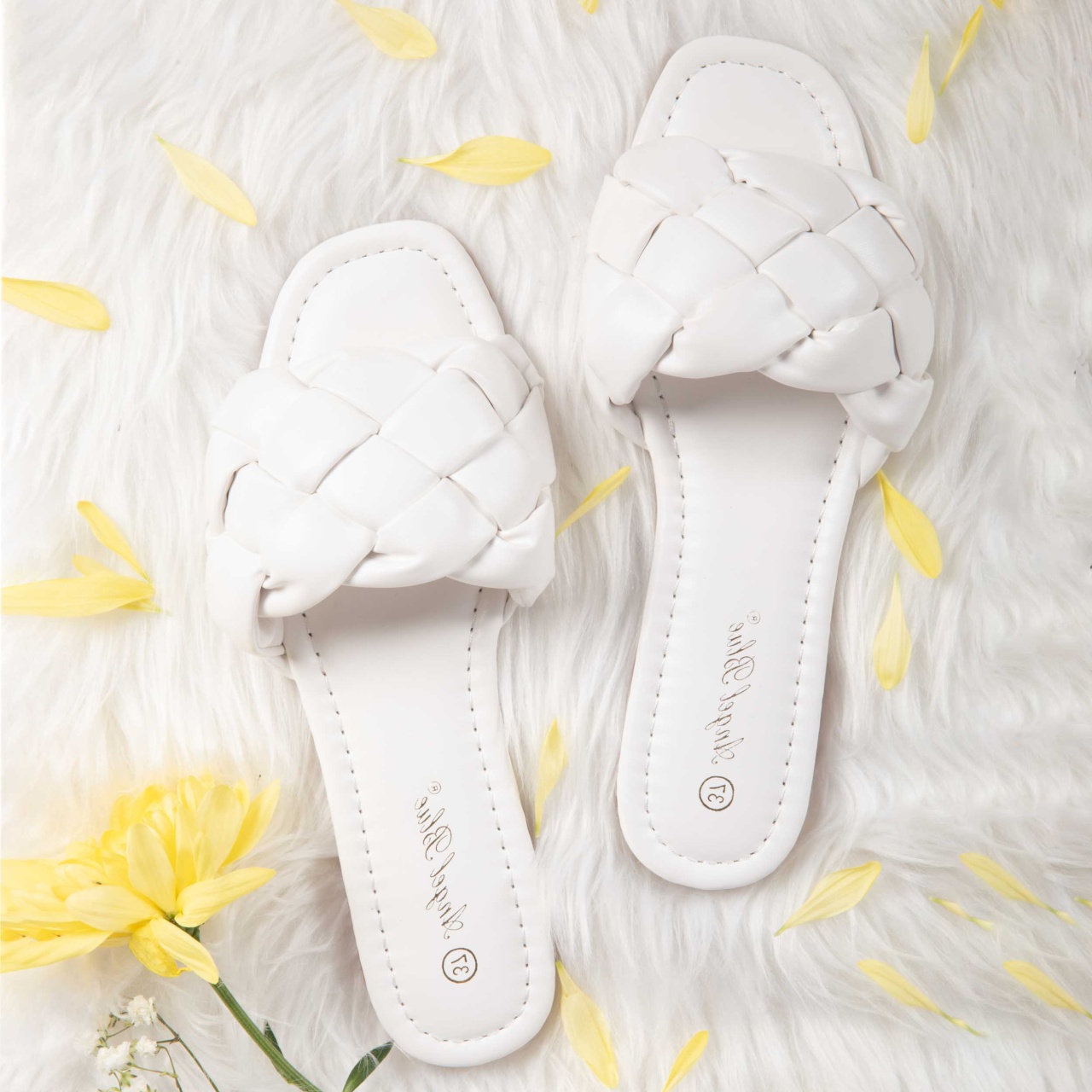 Papuci dama din Piele Ecologica albi CRL0151