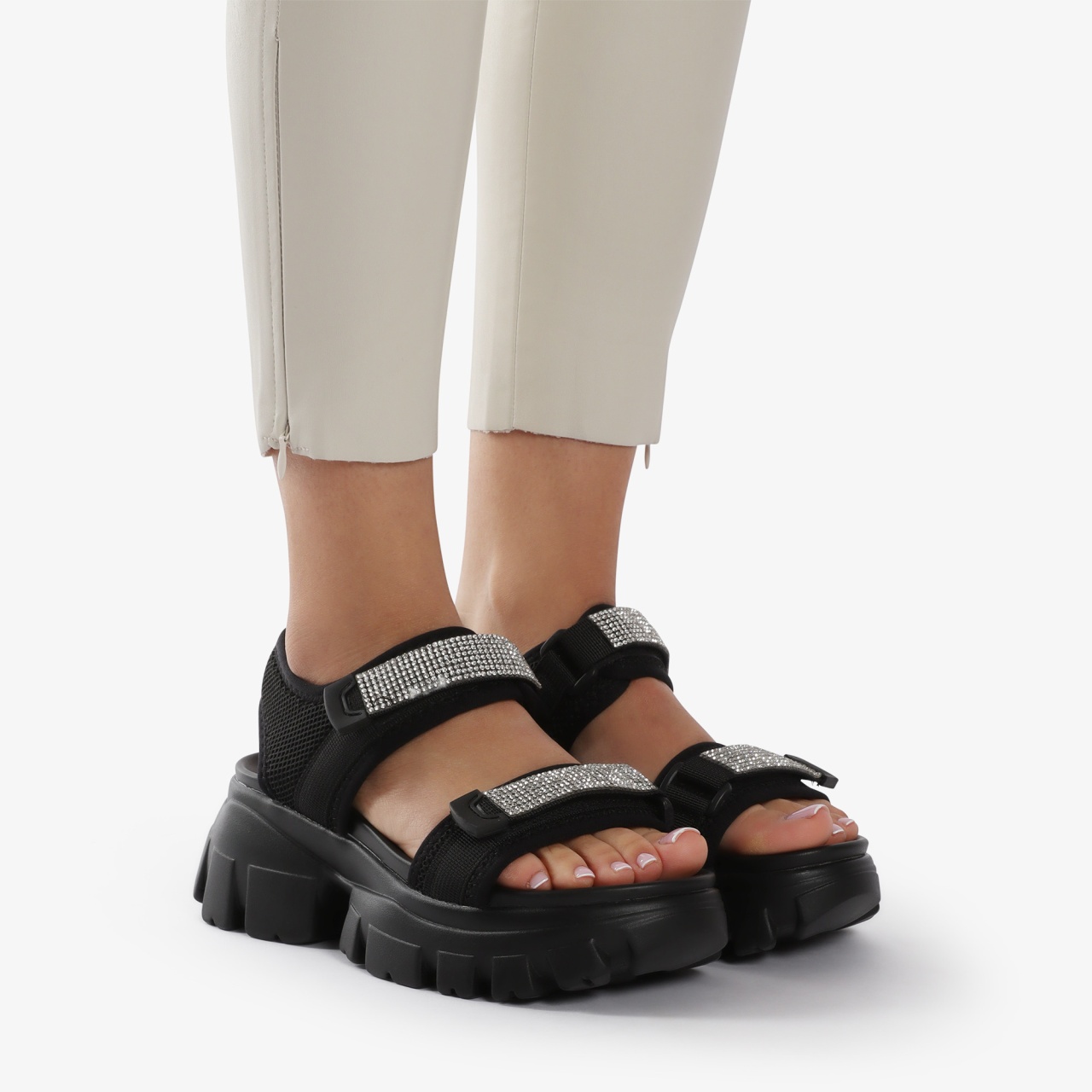 Sandale dama din mataerial Lycra cu talpa inalta si Sclipici CRL0818