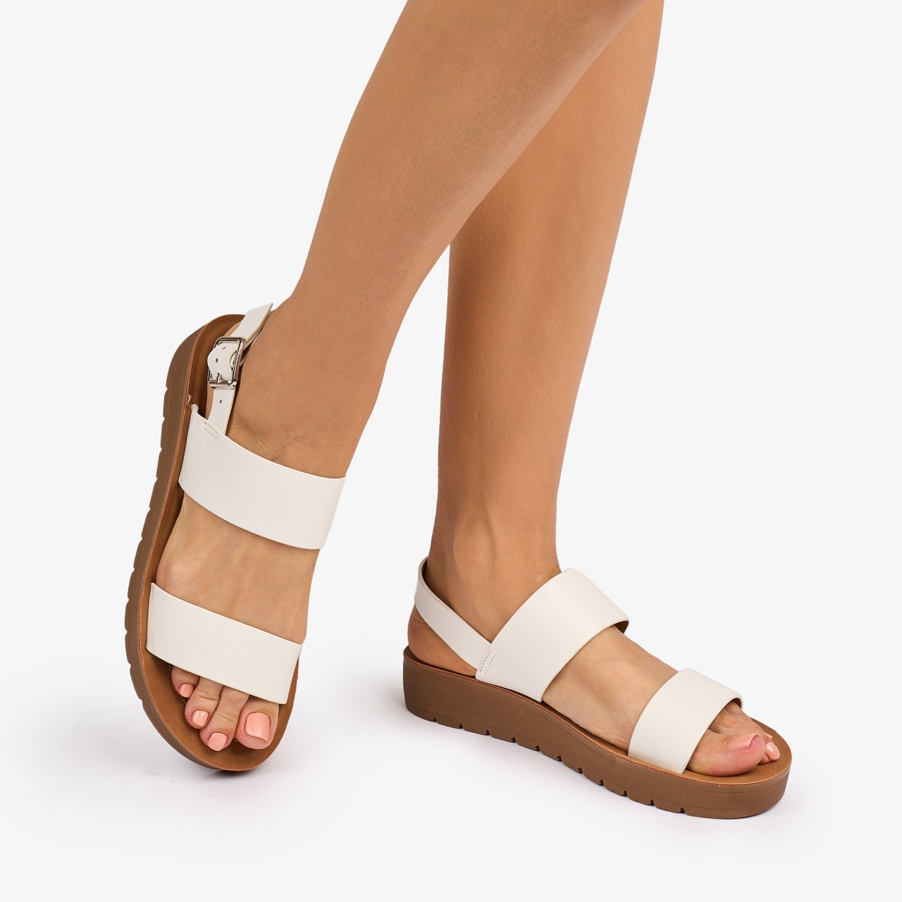 SANDALE dama din Piele ECOLOGICA CU BRETELE CRL1093 CULOARE: ALB