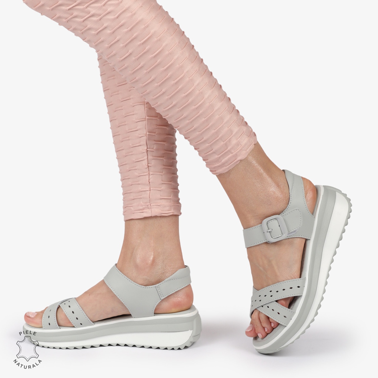 SAndale DAMA DIN PIELE NATURALA CU BARETE INCRUCISATE CRL1423 GRI