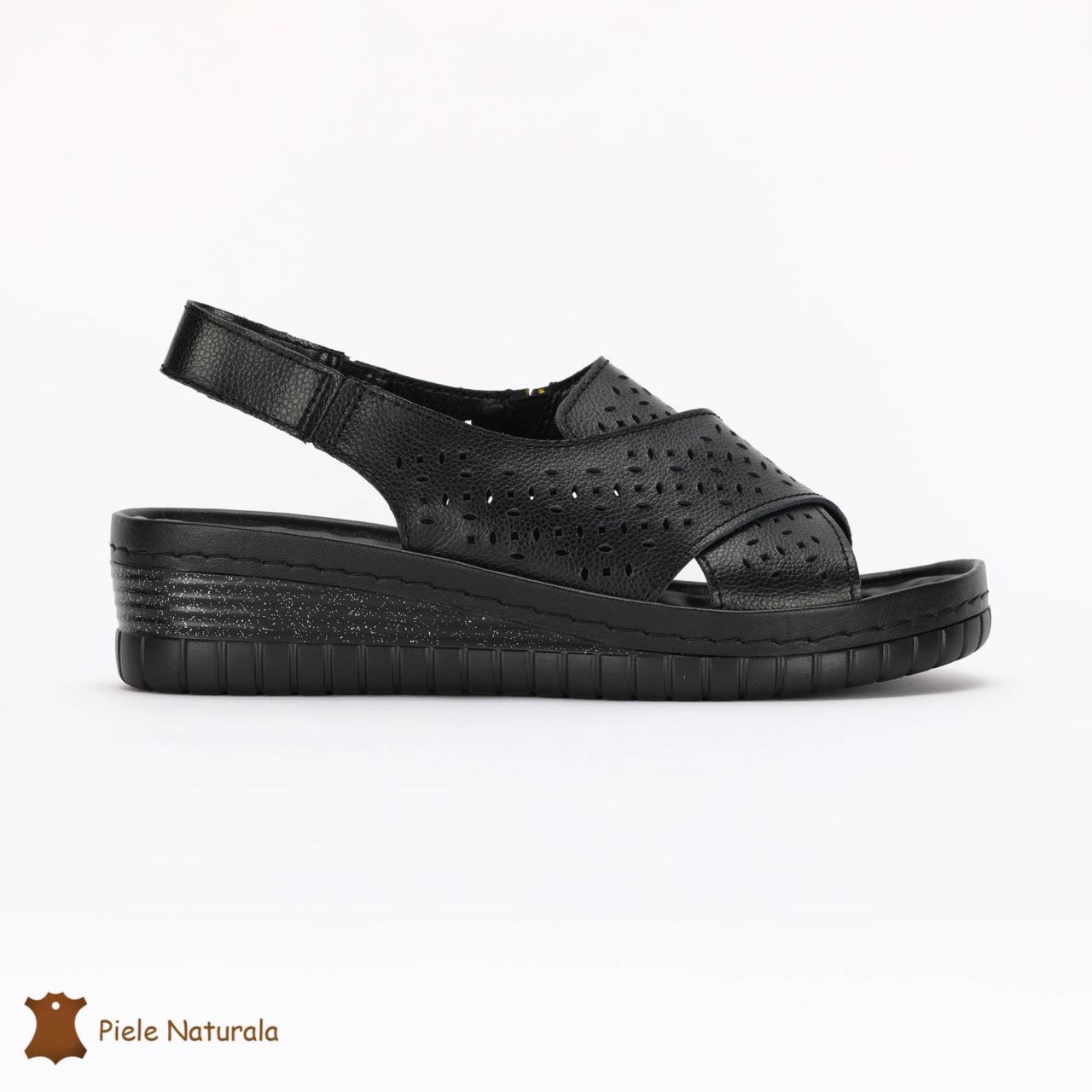 Sandale dama din Piele Naturala cu talpa inalta CRL0205 NEGRU
