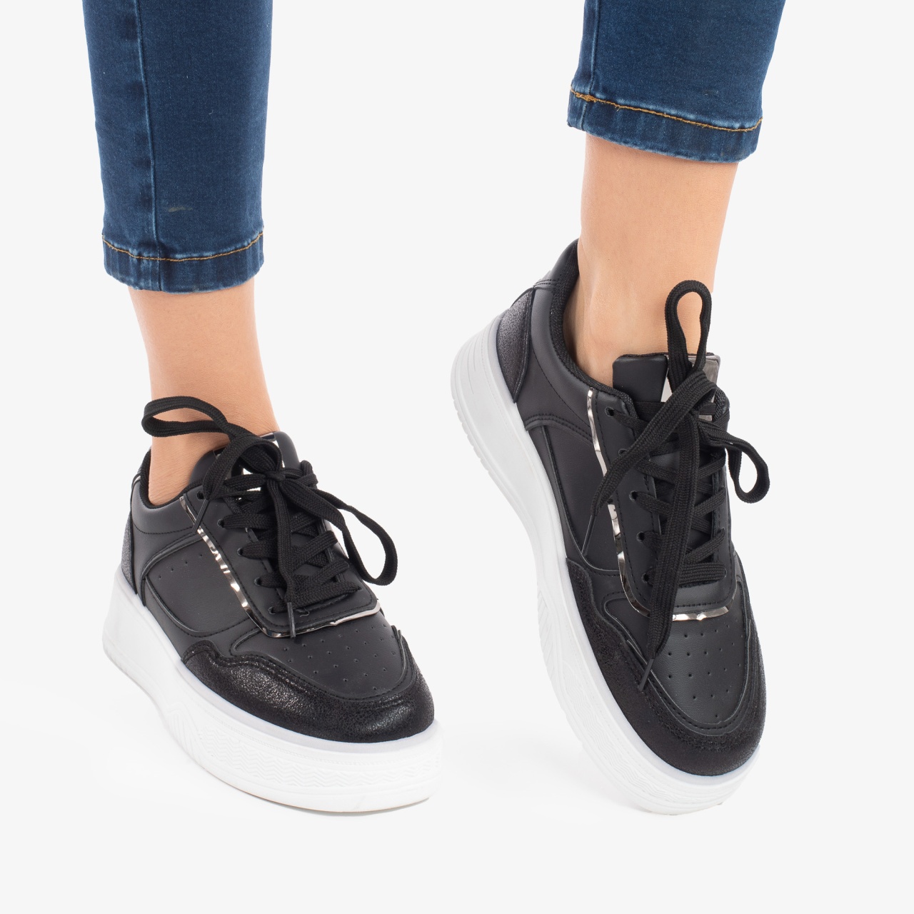 SNEAKERS DAMA din PIELE ECOLOGICA CRL0892 CULOARE:NEGRU