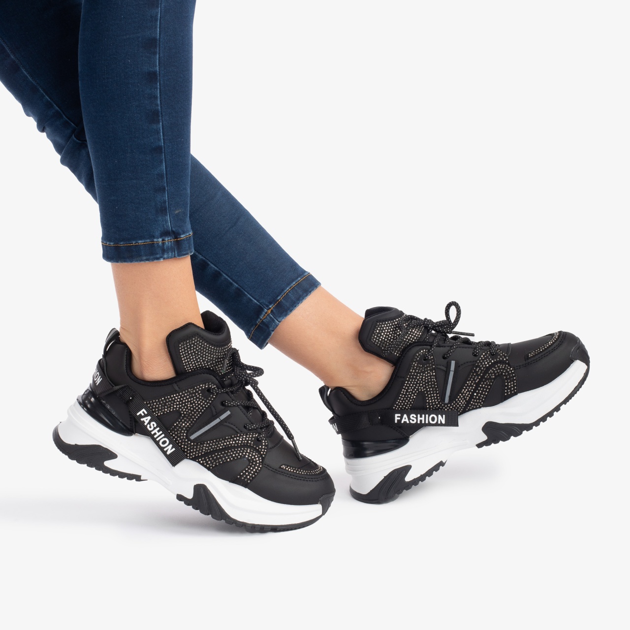 SNEAKERS DAMA din PIELE ECOLOGICA CU STRAS in stil Zig-Zag,Usori CRL0865