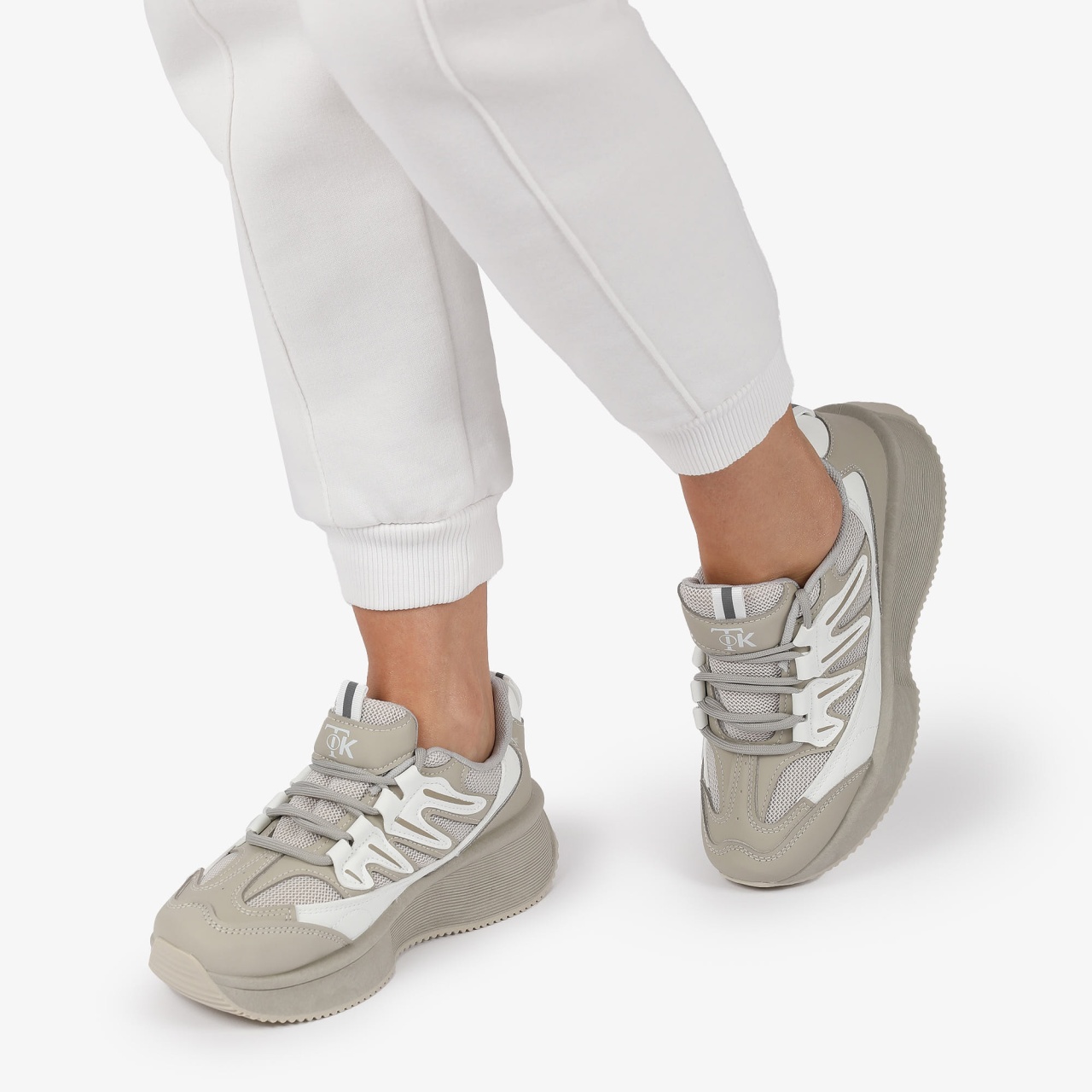 SNEAKERS din PIELE ECOLOGICA SI TEXTIL Multicolor CRL1279 GRI