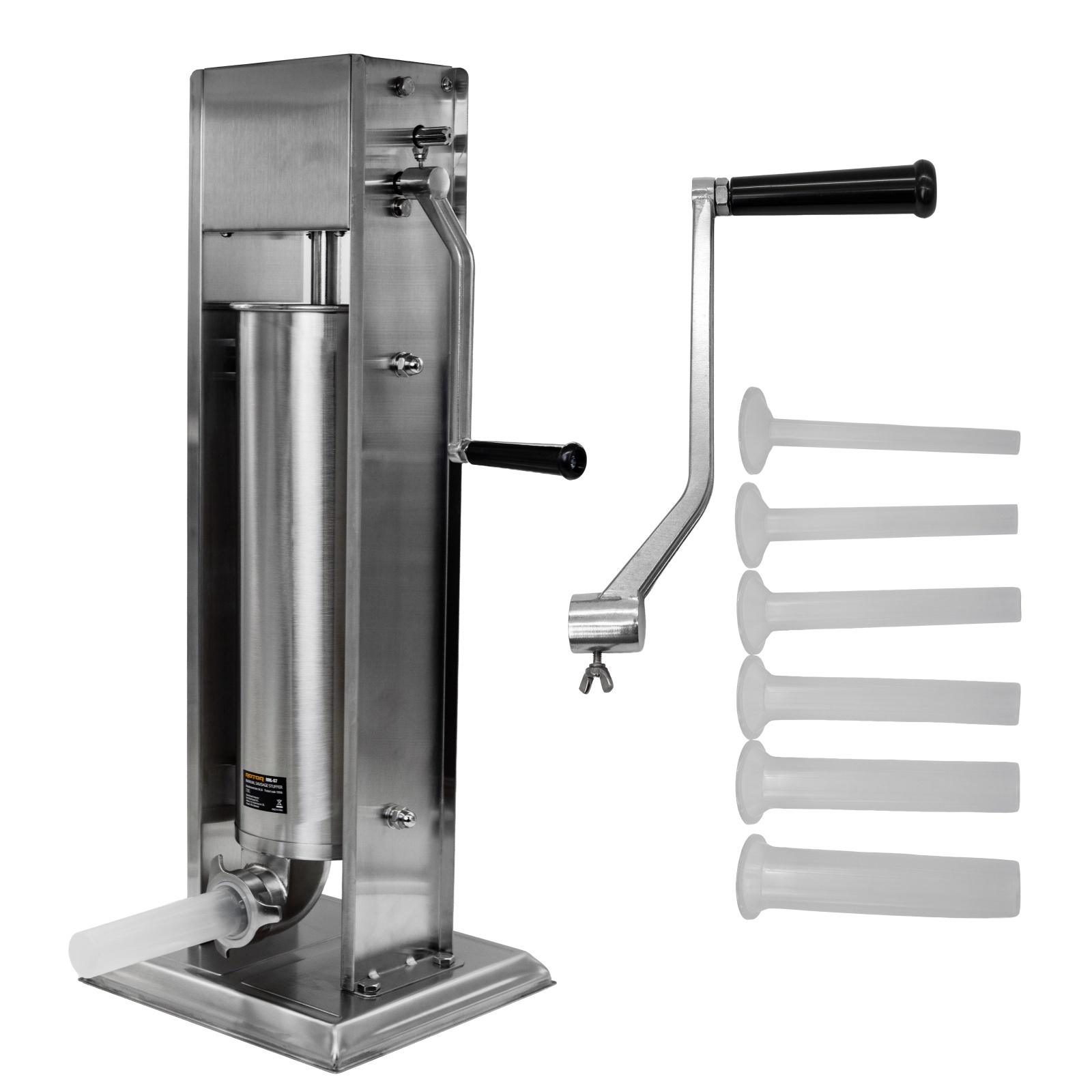 Aparate de umplut cârnați și accesorii - Aparat mecanic de facut carnati ROTOR RML-S7, vertical, 7 L, inox alimentar, cuva basculanta, 6 palnii, actionare prin manivela