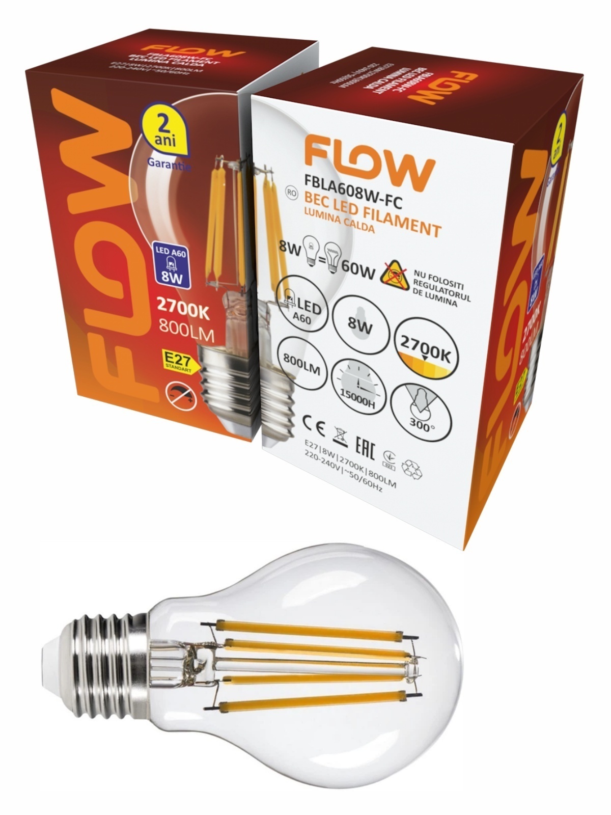 Bec LED Filament A60 FLOW FBLA608W-FC