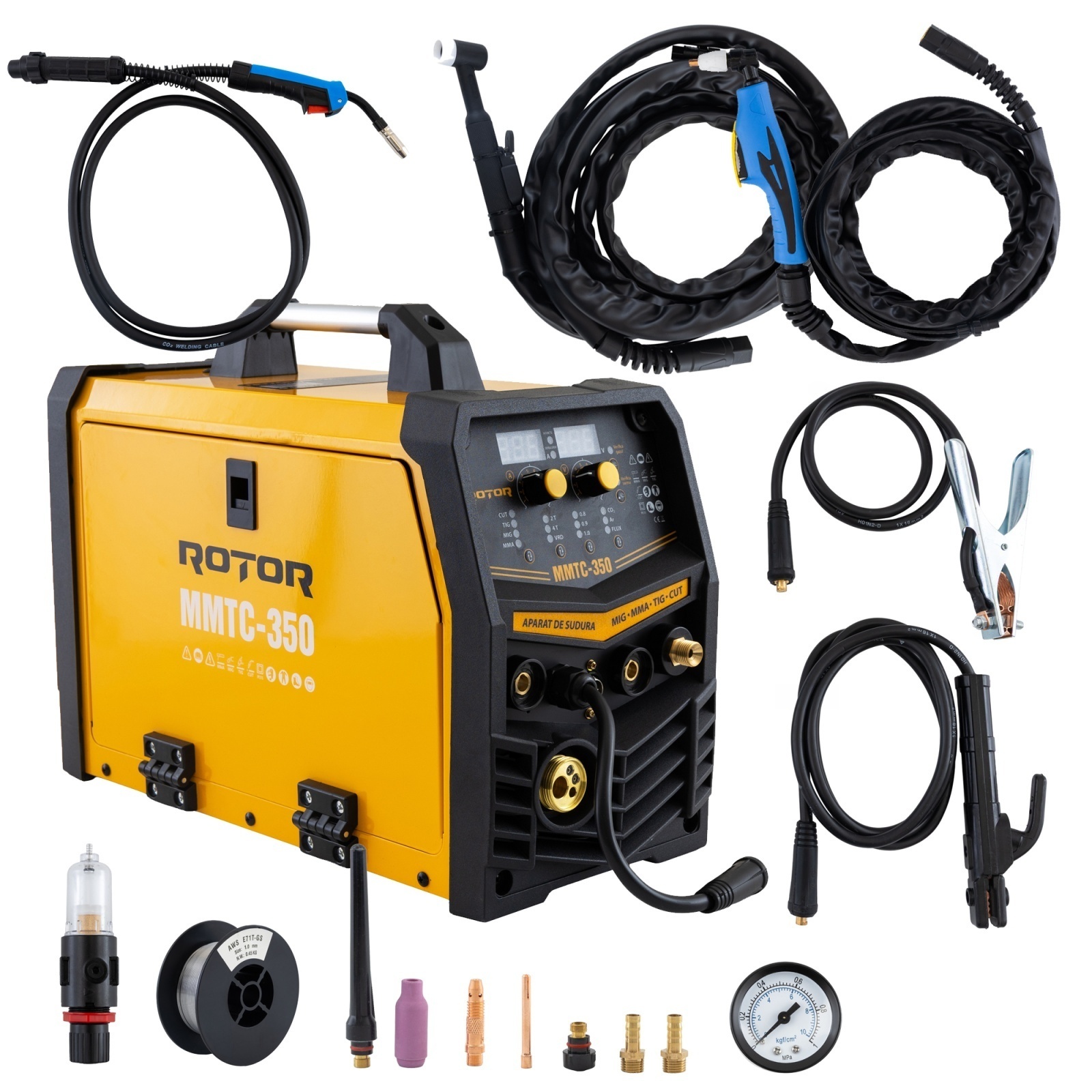 Aparat de sudura cu electrozi 4 in 1 ROTOR MMTC-350 MIG/MMA/TIG/CUT