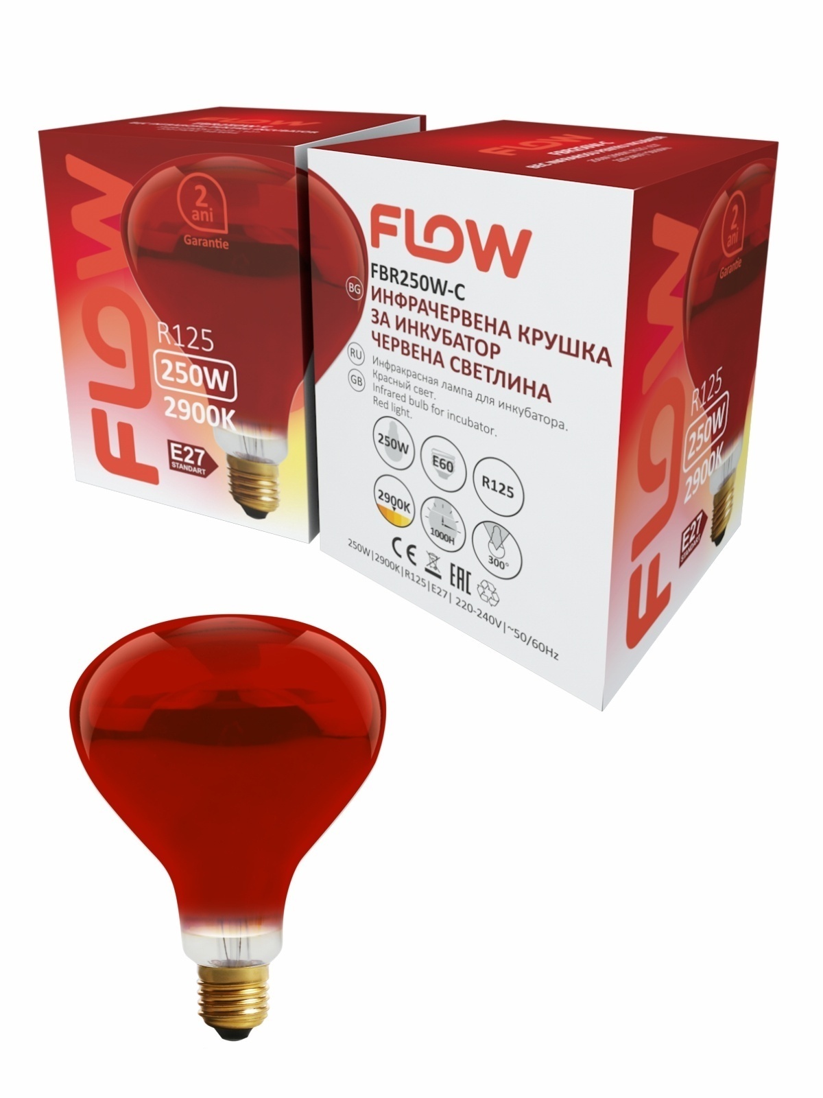 Bec Infrarosu pentru incubator R125 FLOW FBR250W-C