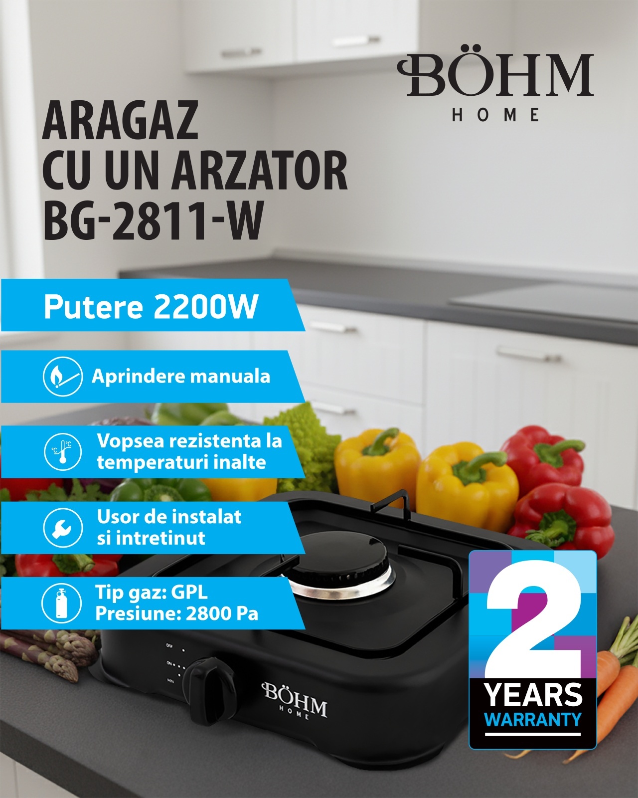 Plita cu un arzator pe gaz BÖHM BG-2811-B