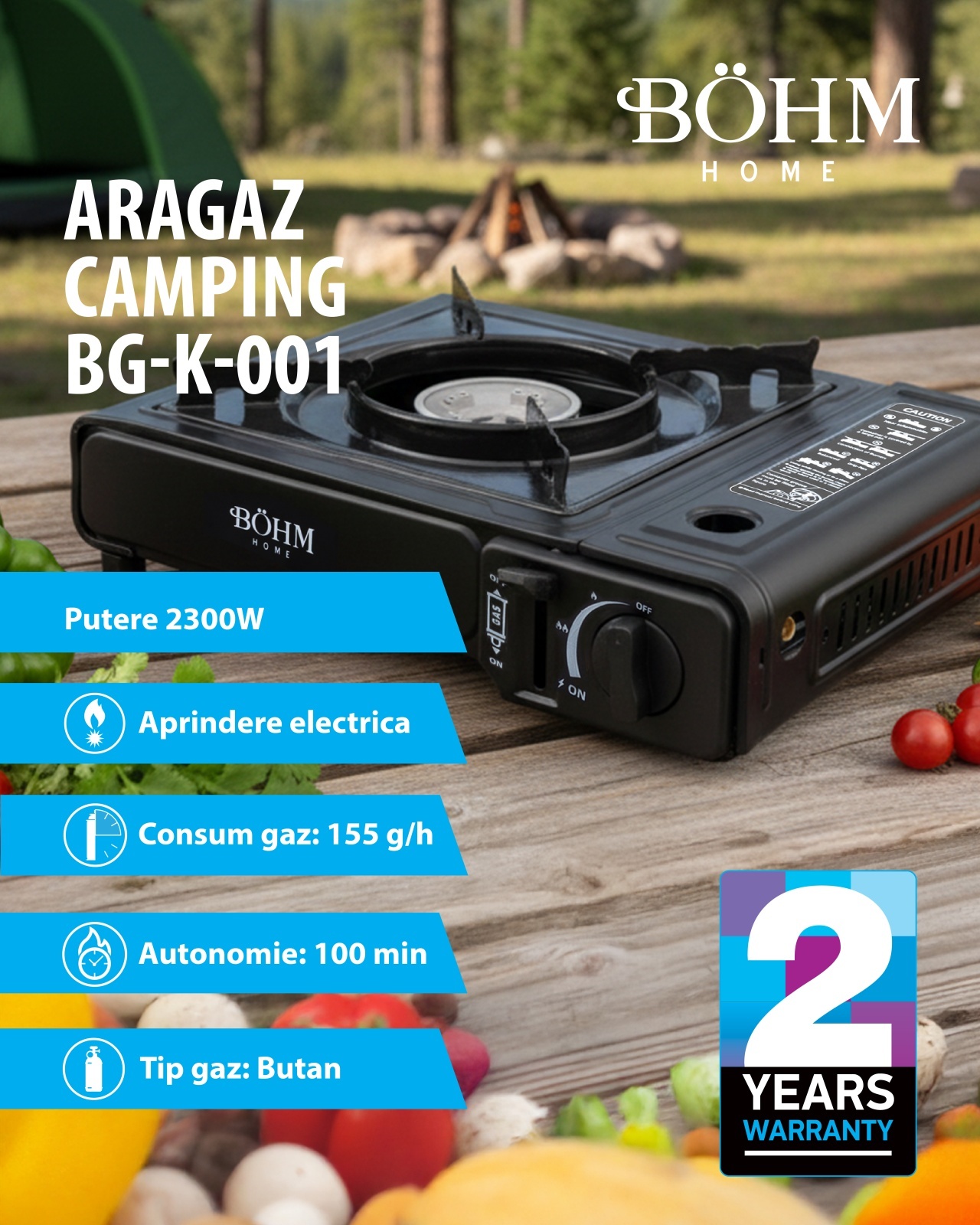 Plita cu un arzator pe gaz Camping BÖHM BG-K-001+L