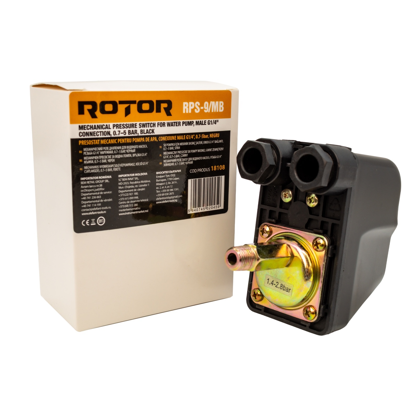 Piese și accesorii pentru pompe și aparate de stropit - Presostat mecanic pentru pompa de apa ROTOR RPS-9/MB, filet exterior: G1/4", 0.7-5 bar