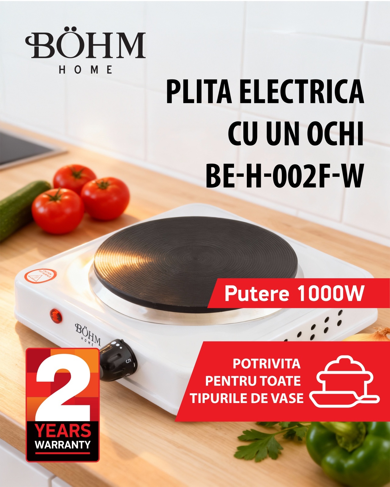 Plita electrica cu un ochi BÖHM BE-H-002F-W