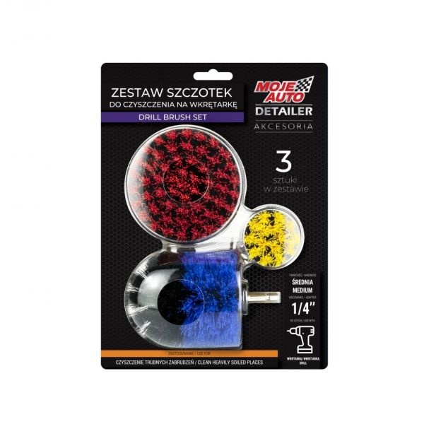 Perie pentru spalat si curatat MOJE AUTO, pivotanta, pentru tetiere / pentru tapiterie textila, pentru burghie, 3 buc. Set