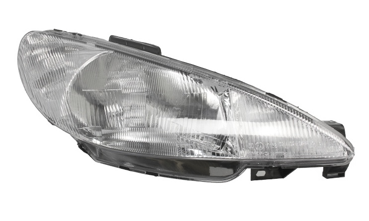 Far fata Dreapta (H4, electric, fara motoras, culoare insert: cromat, culoare semnalizator: alb) potrivit PEUGEOT 206