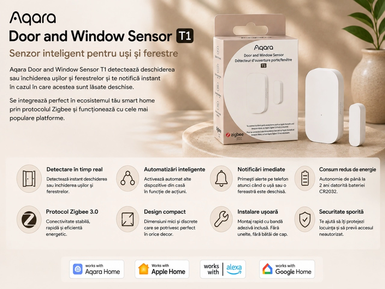 Aqara Door Window Sensor T1 - funcționare și caracteristici ale senzorului Zigbee