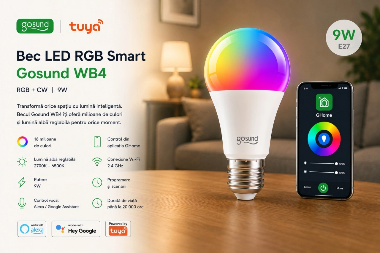 Gosund WB4 - bec smart Wi-Fi RGB si control prin aplicatie